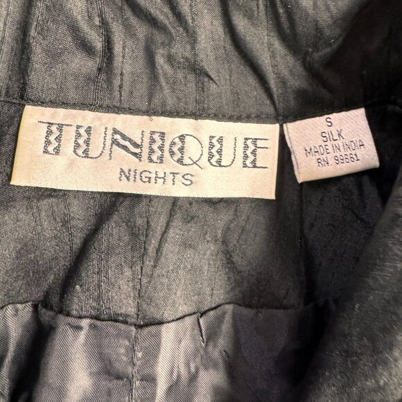 Vtg Tunique Nights Silk Jacket Women S Embroidered Black Flamingo Novelty Button - Picture 3 of 7